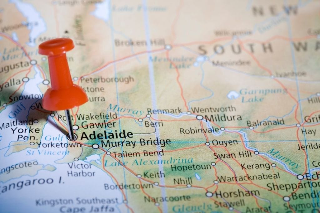 A map pin showing where Adelaide sits on the map. this picture is adding to the story on getting to Larrimah via the Explorers way. this starts in Adelaide and goes through Larrimah