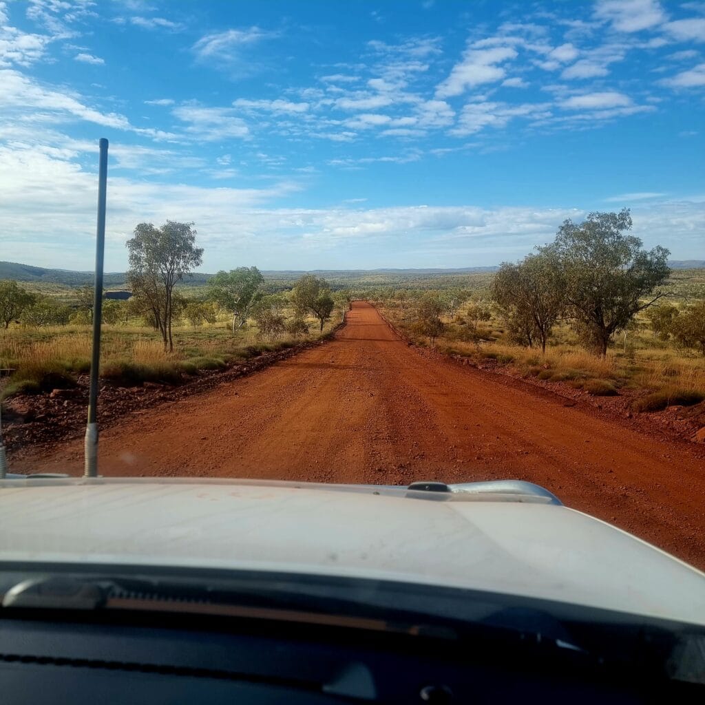 essential picture showing outback Australia and my car aerial identifying the post as remote and communication . 