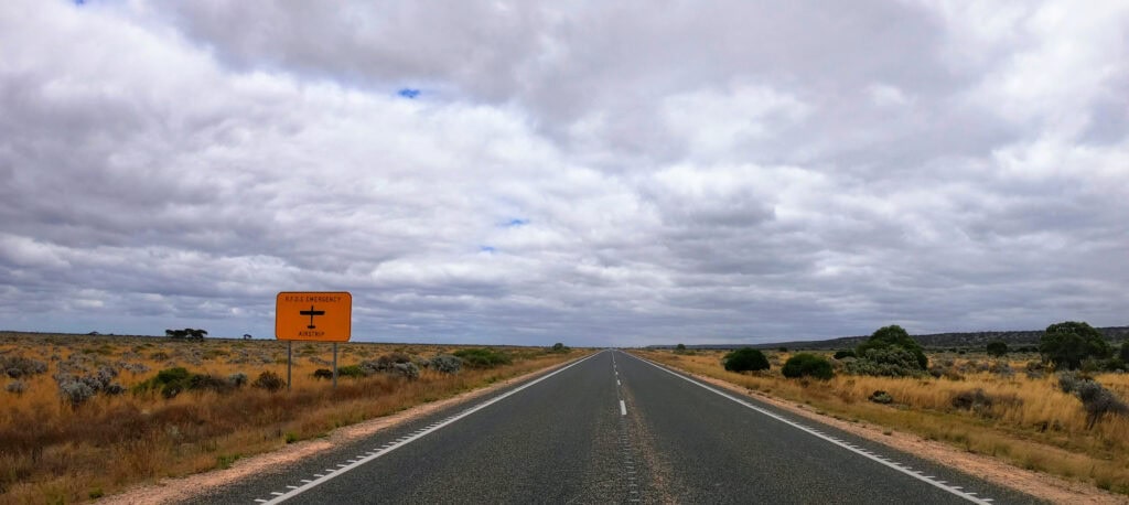 The Nullarbor Plain Road doubles as an emergency airstrip