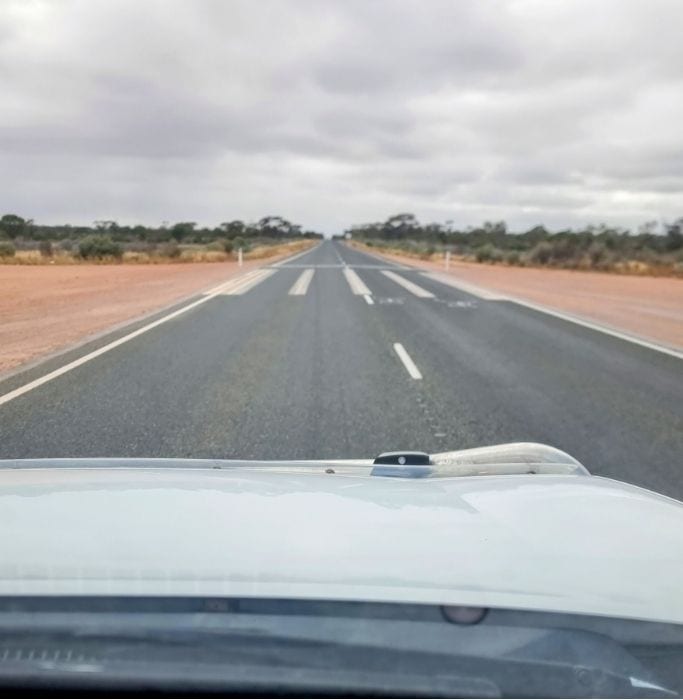 This is me traveling the Nullarbor Plain showing the runway markings on the road. 