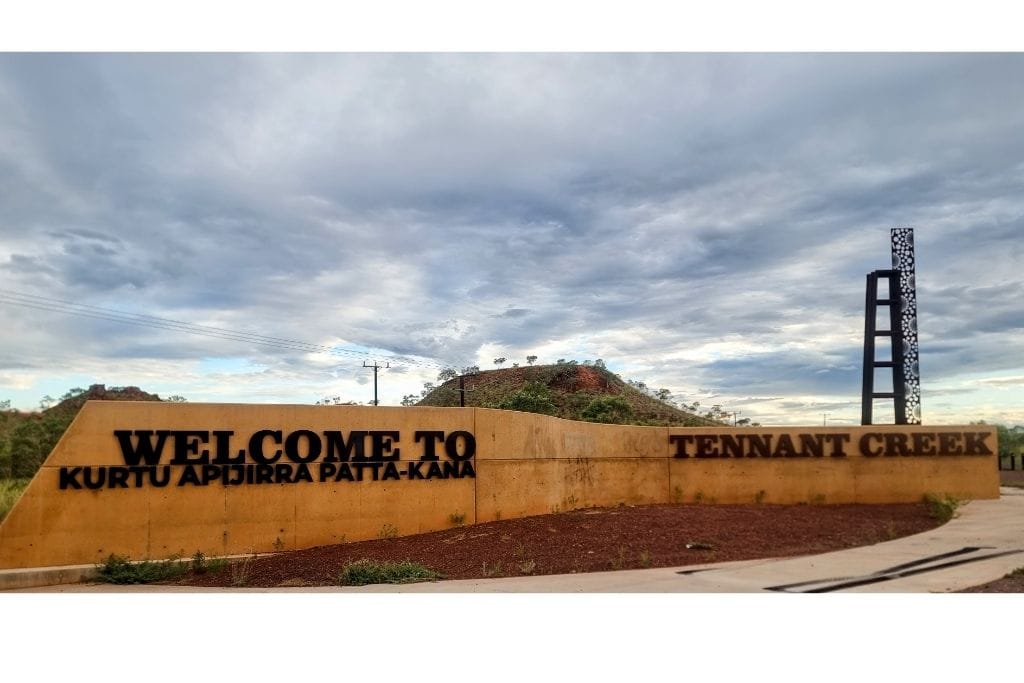 Essential Picture showing the welcome sign into Tennant Creek. 