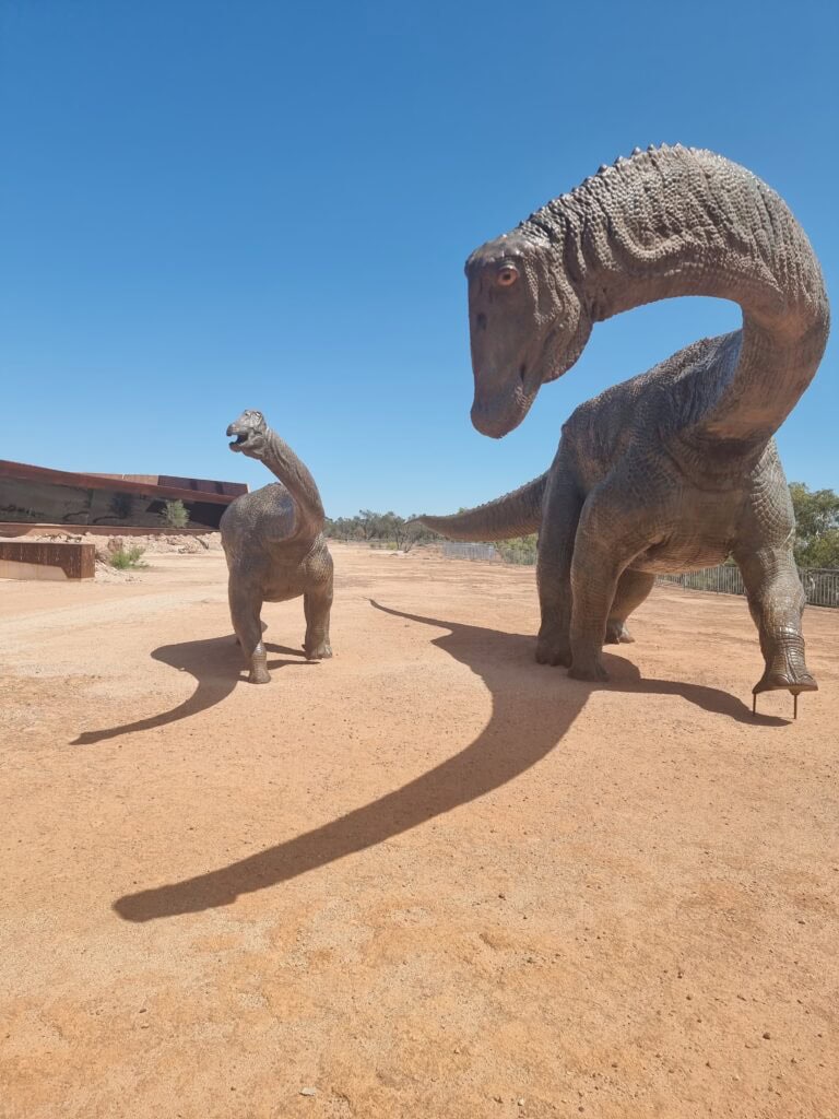 dinosaur statutes in Winton Age of the dinosaurs tourist attraction